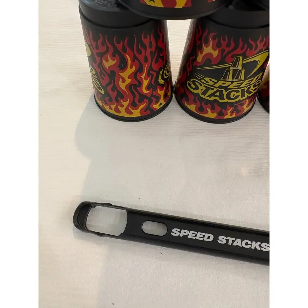 Speed Stacks Set Of 10 Flame Themed Stacking Cups With Holder Great Condition